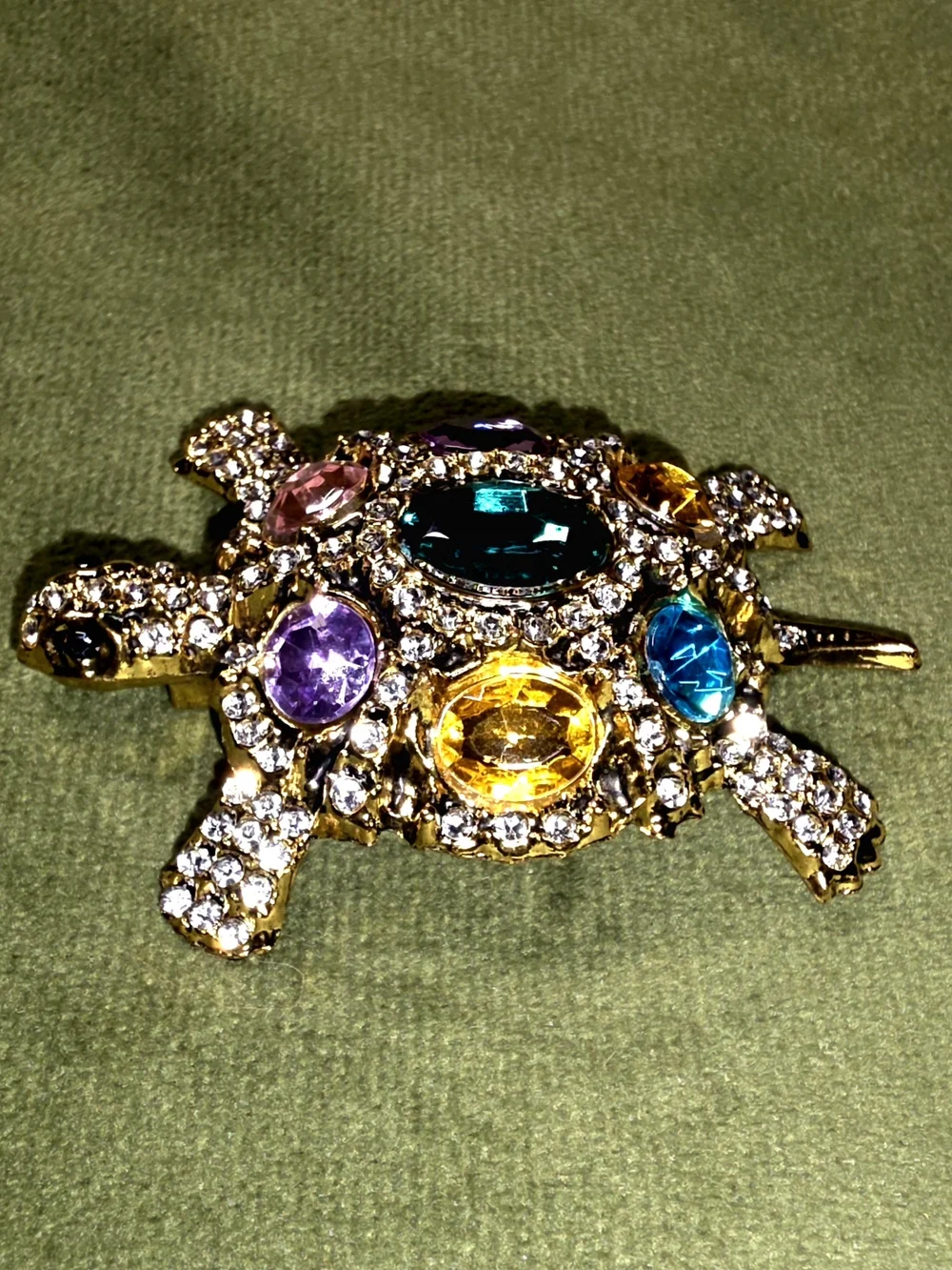 Gold-Tone Multicolor Crystal Turtle Brooch - Designer Style